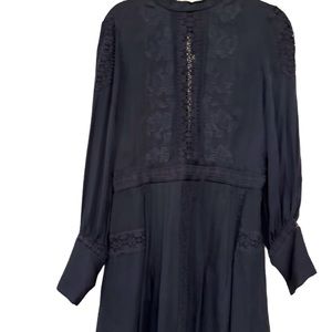 Elegant Dark Blue Lace Accented Dress